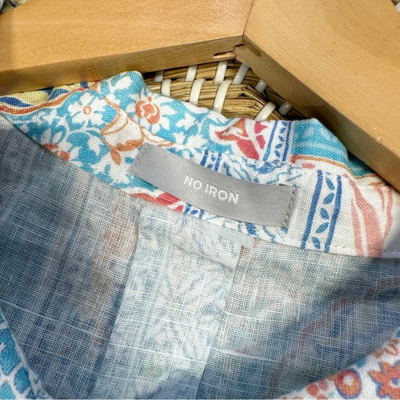 Chico’s No Iron 100% Linen Coastal Tile Button Down Shirt Top Multicolor Boho 18 - Picture 11 of 14